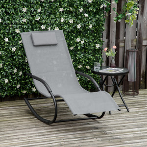 Chaise longue à bascule rocking chair ergonomique avec tétière accoudoirs métal galvanisé textilène dim. 63l x 160P x 88H cm Gris