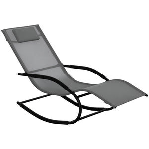 Chaise longue à bascule rocking chair ergonomique avec tétière accoudoirs métal galvanisé textilène dim. 63l x 160P x 88H cm Gris