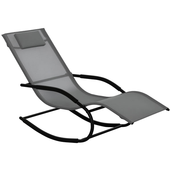 Chaise longue à bascule rocking chair ergonomique avec tétière accoudoirs métal galvanisé textilène dim. 63l x 160P x 88H cm Gris