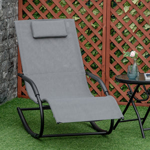 Chaise longue à bascule rocking chair ergonomique avec tétière accoudoirs métal galvanisé textilène dim. 63l x 160P x 88H cm Gris