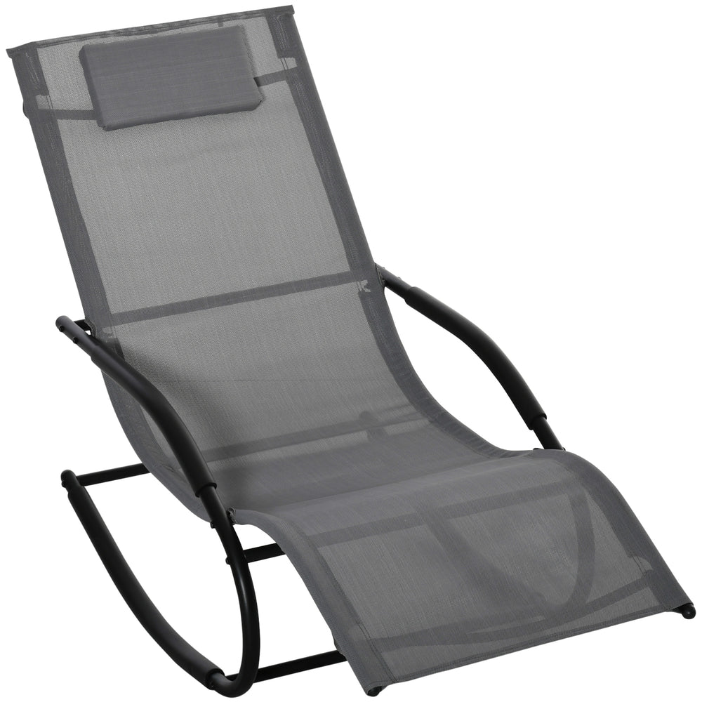 Chaise longue à bascule rocking chair ergonomique avec tétière accoudoirs métal galvanisé textilène dim. 63l x 160P x 88H cm Gris