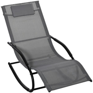 Chaise longue à bascule rocking chair ergonomique avec tétière accoudoirs métal galvanisé textilène dim. 63l x 160P x 88H cm Gris