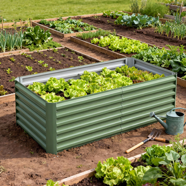 Jardinière surélevée en acier galvanisé, lit de jardin avec fond ouvert, carré potager de jardin pour légumes, fruits, fleurs, 180 x 90 x 57,5 cm, vert clair