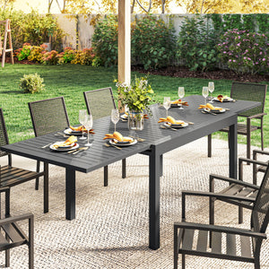 Table de Jardin Extensible pour 6 à 10 Personnes, Table de Salle à Manger Extérieure en Aluminium avec Plateau à Lattes, Patins Réglables, 270/135 x 90 x 75 cm, Gris Foncé