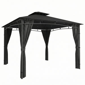 Tonnelle de Jardin Extérieur 3x3m Pavillon Métal Ø 48mm - Cadre de Toit Rétractable & Double Toit UV50+ - Abri de Jardin Imperméable Robuste pour 6-8 Personnes, Gris Anthracite