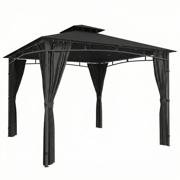 Tonnelle de Jardin Extérieur 3x3m Pavillon Métal Ø 48mm - Cadre de Toit Rétractable & Double Toit UV50+ - Abri de Jardin Imperméable Robuste pour 6-8 Personnes, Gris Anthracite