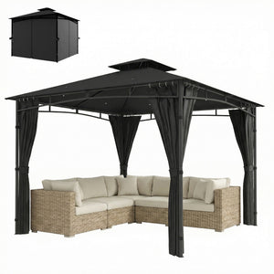 Tonnelle de Jardin Extérieur 3x3m Pavillon Métal Ø 48mm - Cadre de Toit Rétractable & Double Toit UV50+ - Abri de Jardin Imperméable Robuste pour 6-8 Personnes, Gris Anthracite