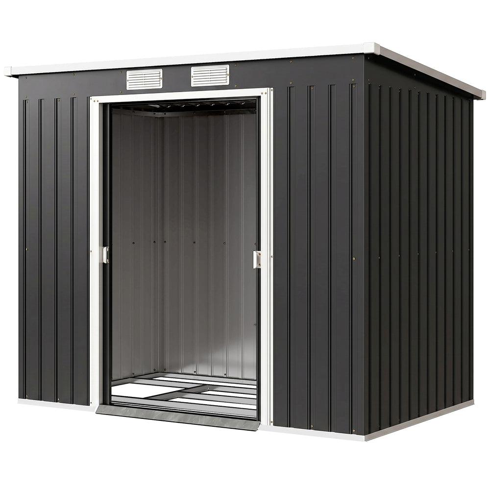 Abri de jardin en acier galvanisé L 2,77 m² avec kit de fondation 213 x 130 x 172 cm, cabane de jardin cabanon rangement outils portes coulissantes verrouillables et aérations, gris foncé