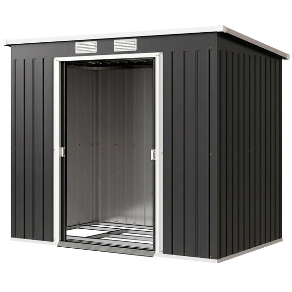 Abri de jardin en acier galvanisé L 2,77 m² avec kit de fondation 213 x 130 x 172 cm, cabane de jardin cabanon rangement outils portes coulissantes verrouillables et aérations, gris foncé