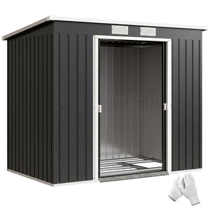 Abri de jardin en acier galvanisé L 2,77 m² avec kit de fondation 213 x 130 x 172 cm, cabane de jardin cabanon rangement outils portes coulissantes verrouillables et aérations, gris foncé