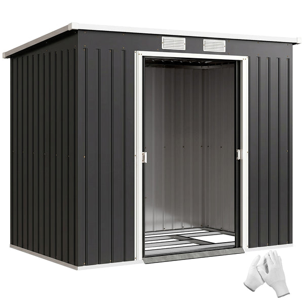 Abri de jardin en acier galvanisé L 2,77 m² avec kit de fondation 213 x 130 x 172 cm, cabane de jardin cabanon rangement outils portes coulissantes verrouillables et aérations, gris foncé