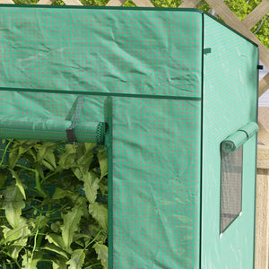 Serre de jardin PE, serre de balcon, bâche renforcée 140 g/m², châssis en acier, porte zippée enroulable, 2 fenêtres, pour légumes plantes fleurs, intérieur et extérieur, 196x77x197cm, vert
