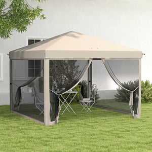 Tonnelle Barnum Pliant Pop-up imperméabilisé Style Colonial 3L x 3l x 2,65H m 4 moustiquaires + Sac de Transport Beige Noir
