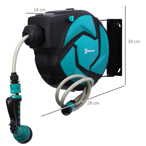 Dévidoir Mural Enrouleur Automatique pivotant 180° Tuyau 10 + 1 m avec Lance arrosage Support Mural intégré Turquoise Noir