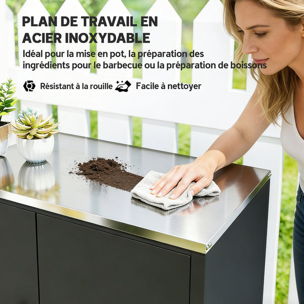 Armoire de jardin en Métal Extérieur, Armoire de Rangement de Jardin avec Toit en Acier Inoxydable et Roulettes, Portes Magnétique et Étagère Amovible, 80 x 50 x 90 cm, Noir