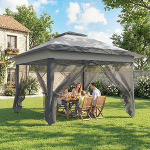 Tonnelle de jardin extérieur tonnelle pliante 3,6x3,6m avec double toit acier polyester moustiquaires + sac de transport à roulettes gris