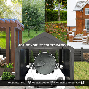 Carport tente de garage 3 x 6 m abri voiture extérieur tente de stockage avec parois latérales amovibles, 2 portes enroulables et 4 fenêtres, carport pour voiture, camion, bateau, gris foncé