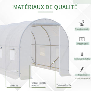 Serre de Jardin Tunnel Surface Sol 7 m² 3,5L x 2l x 2H m châssis Tubulaire renforcé 18 mm 6 fenêtres Blanc