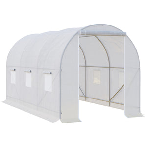 Serre de Jardin Tunnel Surface Sol 7 m² 3,5L x 2l x 2H m châssis Tubulaire renforcé 18 mm 6 fenêtres Blanc