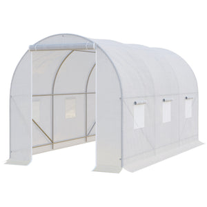 Serre de Jardin Tunnel Surface Sol 7 m² 3,5L x 2l x 2H m châssis Tubulaire renforcé 18 mm 6 fenêtres Blanc