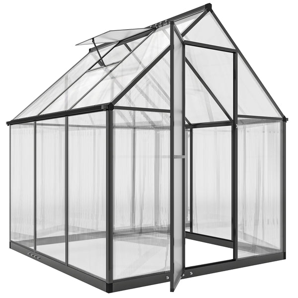 Serre de jardin en aluminium polycarbonate 3 ㎡ 178x168cm, serre avec fenêtre réglable porte battante, abri extérieur résistant aux intempéries pour plante fleur potager semis, transparent