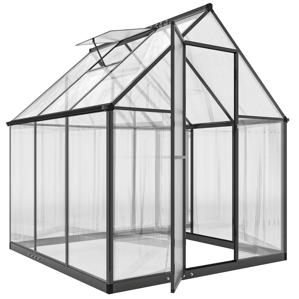 Serre de jardin en aluminium polycarbonate 3 ㎡ 178x168cm, serre avec fenêtre réglable porte battante, abri extérieur résistant aux intempéries pour plante fleur potager semis, transparent