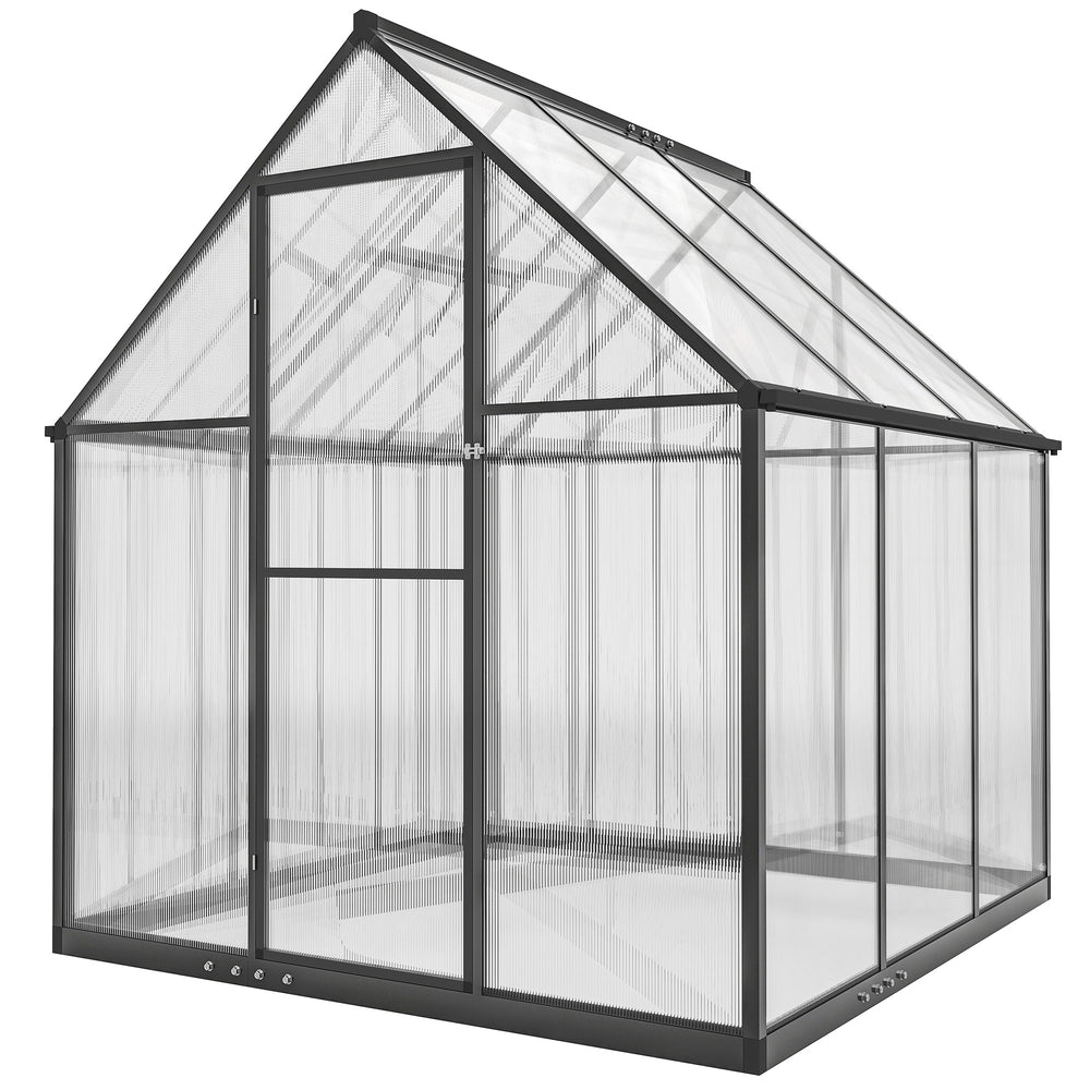 Serre de jardin en aluminium polycarbonate 3 ㎡ 178x168cm, serre avec fenêtre réglable porte battante, abri extérieur résistant aux intempéries pour plante fleur potager semis, transparent