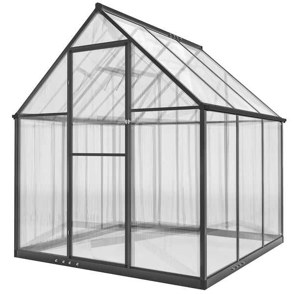 Serre de jardin en aluminium polycarbonate 3 ㎡ 178x168cm, serre avec fenêtre réglable porte battante, abri extérieur résistant aux intempéries pour plante fleur potager semis, transparent