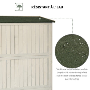 Abri de Jardin en bois Armoire de Jardin dim. 127,5L x 50l x 164H cm 2 étagères 2 Portes 2 fenêtres Toit bitumé étanche Bois Massif Sapin pré-huilé Gris