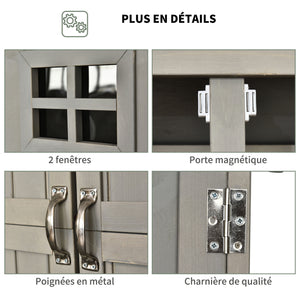 Abri de Jardin en bois Armoire de Jardin dim. 127,5L x 50l x 164H cm 2 étagères 2 Portes 2 fenêtres Toit bitumé étanche Bois Massif Sapin pré-huilé Gris