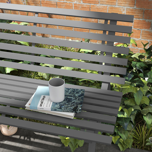 Banc de jardin banquette extérieur 2 Places Assise Dossier à Lattes, en aluminium, dim. 123L x 67l x 79H cm, gris