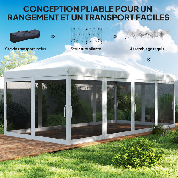 Tonnelle pliante tonnelle de jardin extérieure barnum pliant Pop-up pavillon de terrasse 6 x 3 m Anti-UV moustiquaires amovibles + Sac de Transport Blanc