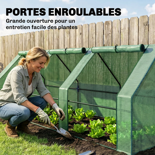 Mini Serre de Jardin mini serre tunnel 270L x 90l x 90H cm cm toit pointu Acier PE Haute densité 140 g/m² Anti-UV 3 fenêtres avec Zip enroulables Vert