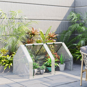 Mini Serre de Jardin mini serre tunnel 180L x 90l x 90H cm toit pointu Acier PE Haute densité 140 g/m² Anti-UV 2 fenêtres avec Zip enroulables Blanc