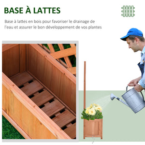 Jardinière avec treillis, bac à fleurs, lit surélevé, pour plantes grimpantes, légumes, fleurs, en bois massif, intérieur et extérieur, cour, jardin, balcon, 70 x 28 x 117 cm, marron