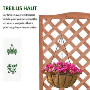 Jardinière avec treillis, bac à fleurs, lit surélevé, pour plantes grimpantes, légumes, fleurs, en bois massif, intérieur et extérieur, cour, jardin, balcon, 70 x 28 x 117 cm, marron