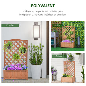 Jardinière avec treillis, bac à fleurs, lit surélevé, pour plantes grimpantes, légumes, fleurs, en bois massif, intérieur et extérieur, cour, jardin, balcon, 70 x 28 x 117 cm, marron