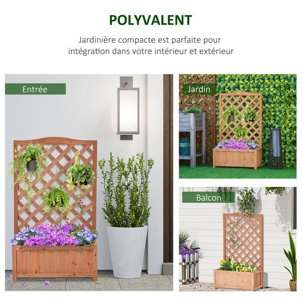 Jardinière avec treillis, bac à fleurs, lit surélevé, pour plantes grimpantes, légumes, fleurs, en bois massif, intérieur et extérieur, cour, jardin, balcon, 70 x 28 x 117 cm, marron