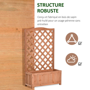 Jardinière avec treillis, bac à fleurs, lit surélevé, pour plantes grimpantes, légumes, fleurs, en bois massif, intérieur et extérieur, cour, jardin, balcon, 70 x 28 x 117 cm, marron