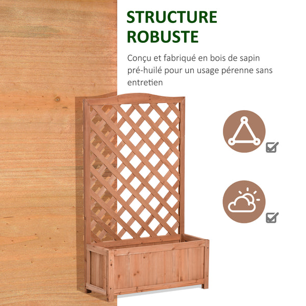 Jardinière avec treillis, bac à fleurs, lit surélevé, pour plantes grimpantes, légumes, fleurs, en bois massif, intérieur et extérieur, cour, jardin, balcon, 70 x 28 x 117 cm, marron