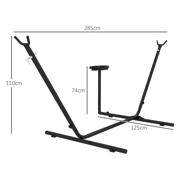 Support Pied de hamac avec porte-gobelet, Structure Robuste métal époxy Noir dim. 305L x 129l x 109H cm, 150kg sans hamac