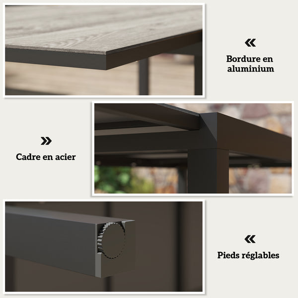 Table de jardin extensible 160/240 cm 6 - 8 personnes, table extérieur en forme rectangulaire, bordure en aluminium et structure en acier, idéal pour véranda, terrasse ou patio, gris