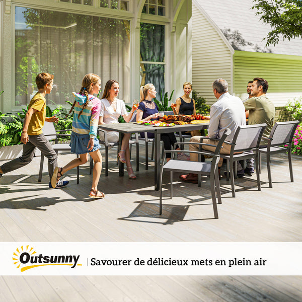 Table de jardin extensible 160/240 cm 6 - 8 personnes, table extérieur en forme rectangulaire, bordure en aluminium et structure en acier, idéal pour véranda, terrasse ou patio, gris