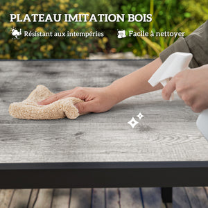 Table de jardin extensible 160/240 cm 6 - 8 personnes, table extérieur en forme rectangulaire, bordure en aluminium et structure en acier, idéal pour véranda, terrasse ou patio, gris