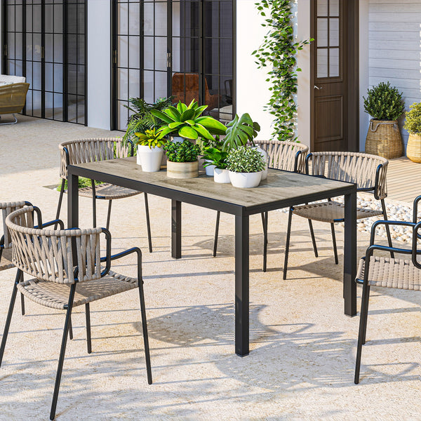 Table de jardin extensible 160/240 cm 6 - 8 personnes, table extérieur en forme rectangulaire, bordure en aluminium et structure en acier, idéal pour véranda, terrasse ou patio, gris