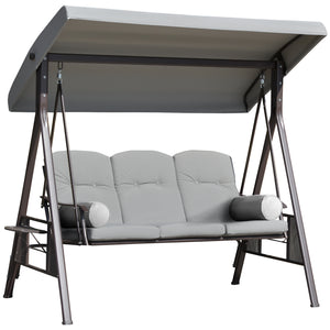 Balancelle de jardin 3 places grand confort toit inclinaison réglable coussins plateaux rétractables polyester filé gris clair