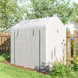 Serre de jardin PE, serre de balcon, bâche renforcée 135 g/m², châssis en acier, porte zippée enroulable, pour légumes plantes fleurs, intérieur et extérieur, 200 x 140 x 200 cm, blanc