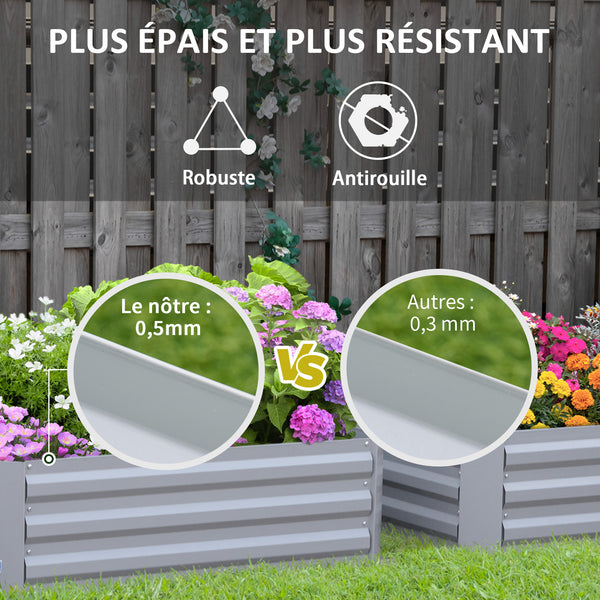Lot de 2 carré potager de jardin dim. 100L x 100l x 30H cm - tôle d'acier ondulée gris
