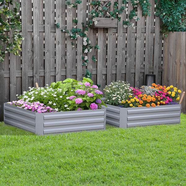 Lot de 2 carré potager de jardin dim. 100L x 100l x 30H cm - tôle d'acier ondulée gris