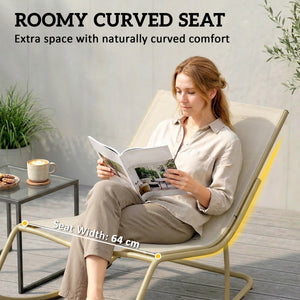 Fauteuil à bascule d'extérieur avec assise extra large 64 cm et coussin moelleux, fauteuil de jardin, balcon, véranda, kaki